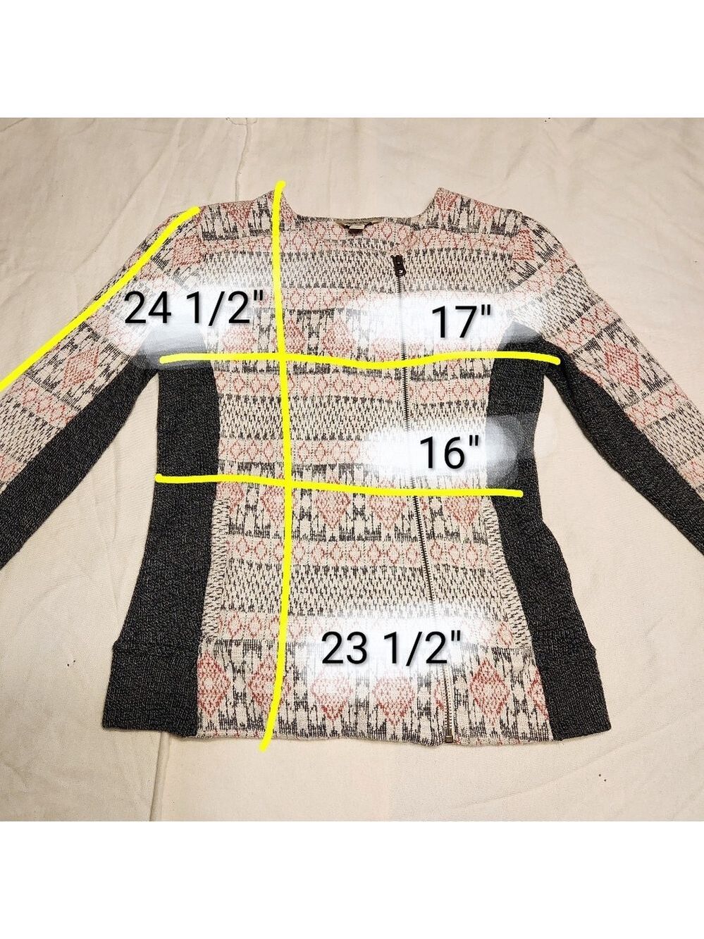 Lucky Brand Asymmetrical Zip Tribal Knit Sweater Jacket Small - Picture 12 of 12